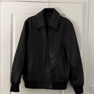 Classic Black Leather Bomber Jacket